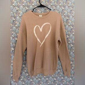 Heart Graphic Tan Sweater